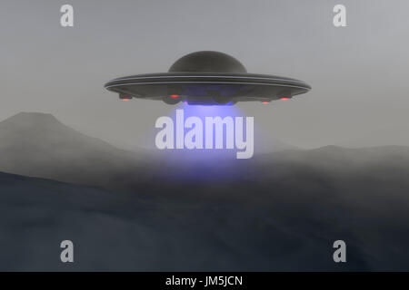 An unidentified flying object floats over the ground Stock Photo