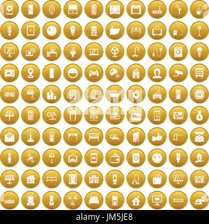 100 smart house icons set gold Stock Vector