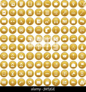 100 smartphone icons set gold Stock Vector