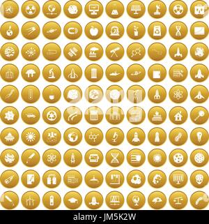 100 space icons set gold Stock Vector