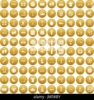 100 sport icons set gold Stock Vector
