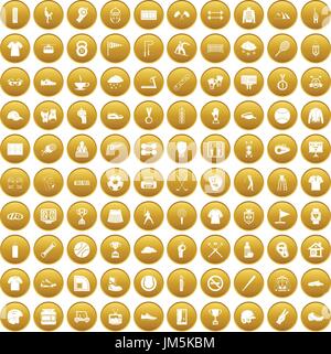 100 sport club icons set gold Stock Vector