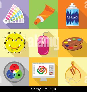 Web designer tools icons set, flat style Stock Vector
