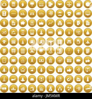 100 startup icons set gold Stock Vector