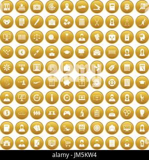 100 statistic data icons set gold Stock Vector