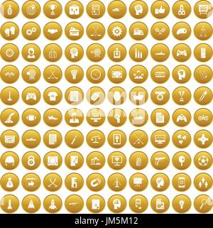 100 strategy icons set gold Stock Vector