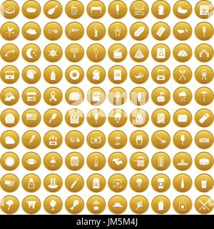 100 street food icons set gold Stock Vector