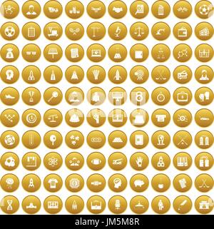 100 success icons set gold Stock Vector