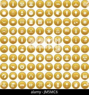 100 summer holidays icons set gold Stock Vector
