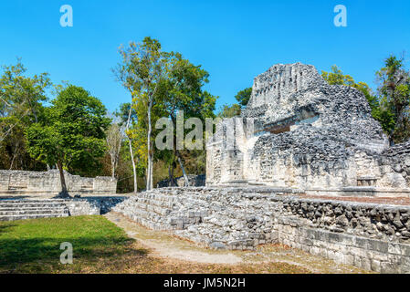 Beautiful Mayan temple in the ruins of Chicanna, Mexico Stock Photo