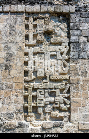 Intricate details of ancient Mayan ruins in Chicanna, Mexico Stock Photo