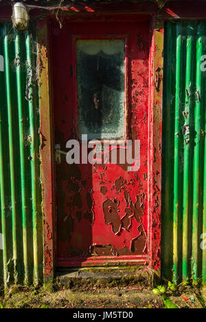 Window of abandoned cottage in the Mourne Mountains, County Down, Northern Ireland, July 2017 Stock Photo