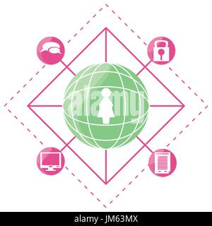 network globe social connections with date information Stock Vector
