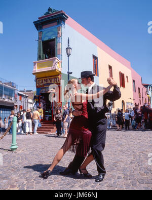 Street tango dancers, Caminito Street, La Boca, Buenos Aires, Argentina Stock Photo