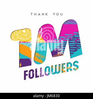 1 million followers thank you paper cut number illustration. Special user goal celebration for 1000000 social media friends, fans or subscribers. EPS1 Stock Vector