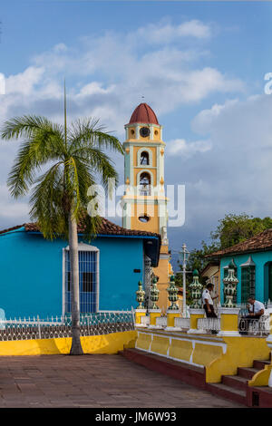 The bell tower of the  MUSEO NACIONAL DE LA LUCHA CONTRA BANDIDOS from the PLAZA MAYOR - TRINIDAD, CUBA Stock Photo