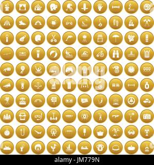100 summer vacation icons set gold Stock Vector