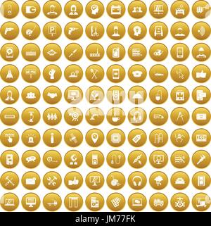 100 support icons set gold Stock Vector