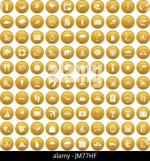 100 surfing icons set gold Stock Vector