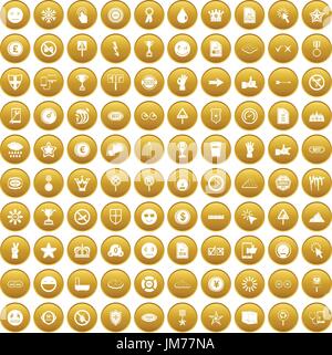 100 symbol icons set gold Stock Vector