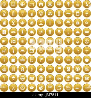 100 taxi icons set gold Stock Vector
