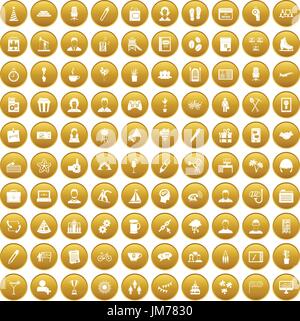 100 team building icons set gold Stock Vector