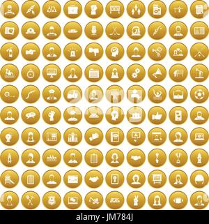 100 team work icons set gold Stock Vector