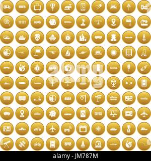 100 technology icons set gold Stock Vector