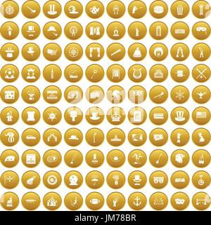 100 top hat icons set gold Stock Vector