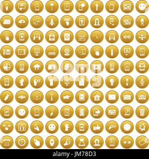 100 touch screen icons set gold Stock Vector