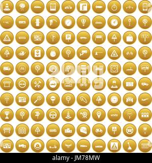 100 traffic icons set gold Stock Vector