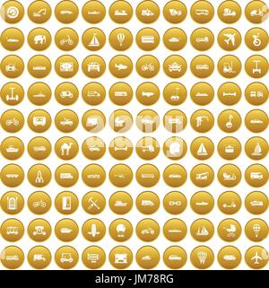 100 transport icons set gold Stock Vector