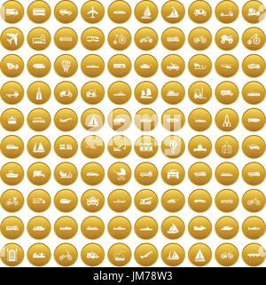 100 transportation icons set gold Stock Vector