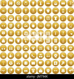 100 t-shirt icons set gold Stock Vector