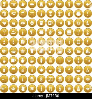 100 utensil icons set gold Stock Vector