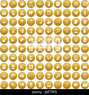 100 veterinary icons set gold Stock Vector