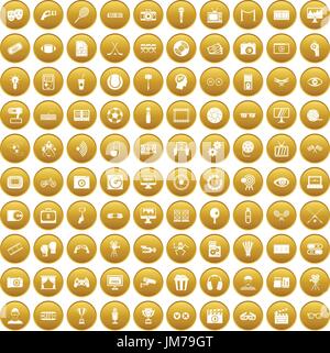 100 video icons set gold Stock Vector