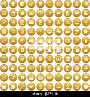 100 viral marketing icons set gold Stock Vector