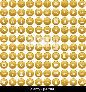 100 water icons set gold Stock Vector