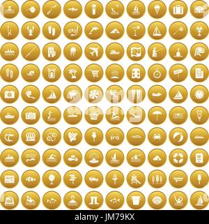 100 water recreation icons set gold Stock Vector