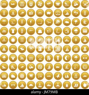 100 water sport icons set gold Stock Vector