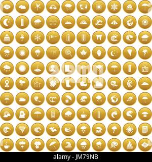 100 weather icons set gold Stock Vector