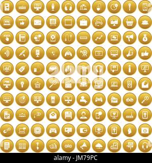 100 web and mobile icons set gold Stock Vector