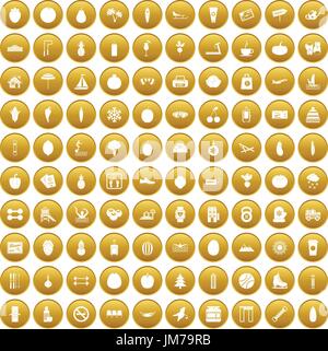 100 wellness icons set gold Stock Vector