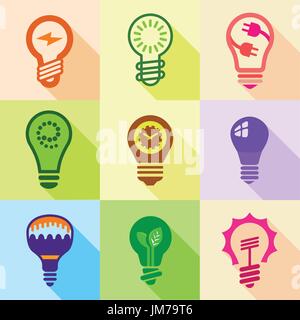 Stylized light bulb icons set, flat style Stock Vector
