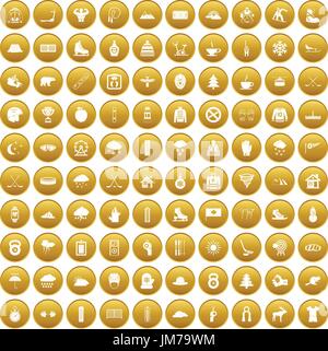 100 winter sport icons set gold Stock Vector