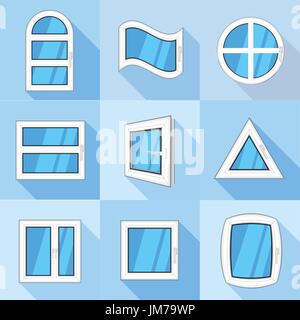 Types of window icons set, flat style Stock Vector