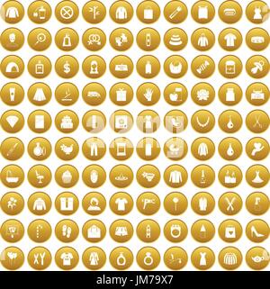 100 woman icons set gold Stock Vector