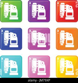 Pneumatic hammer machine set 9 Stock Vector
