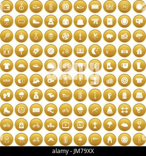 100 woman sport icons set gold Stock Vector